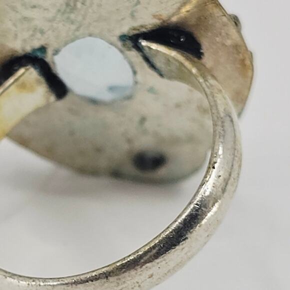 Blue Topaz Gemstone in Oxidized Silver Plated Ring Size 10.5 Western Boho - Picture 4 of 4